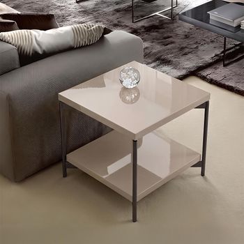 Claire Italian Pearl Line Eco Veneer High Gloss and Black Square Lamp Table