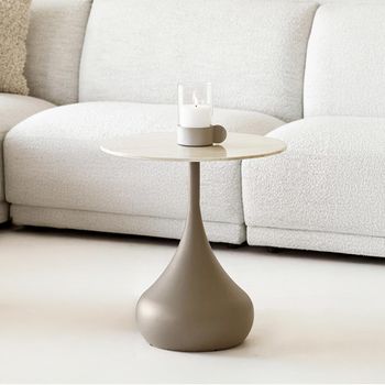 Pienza Tempered Glass and Metal Khaki Round Side Table