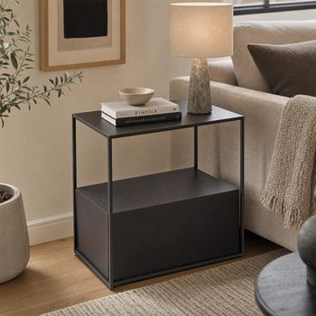 Black Metal Side Table with Open Shelf