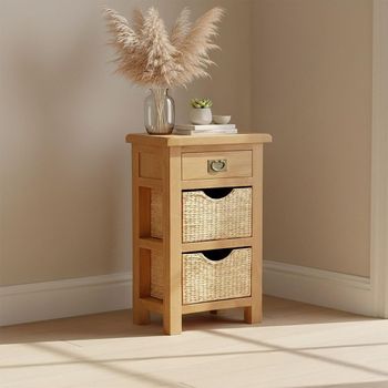 Clearance - Salisbury Premium with Baskets Oak 1 Drawer Telephone Table - FSS17491