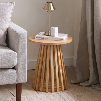 Kylo Oak Slatted Base Round Lamp Table