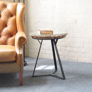 Driftwood Glass Top Round Lamp Table