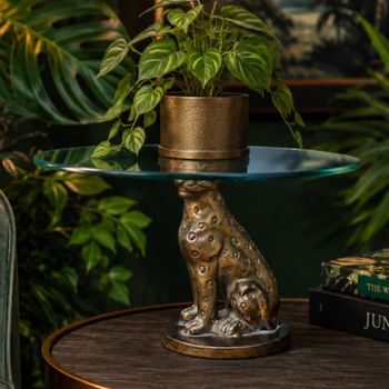Set of 2 Leopard Base Glass and Metal Round Side Table