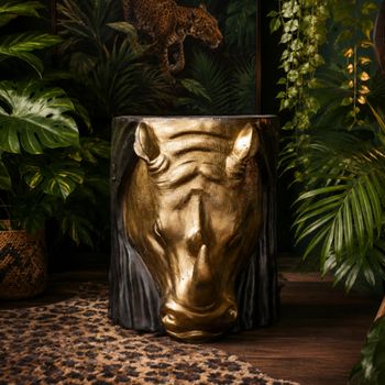 Black and Gold Resin Metal Rhino Side Table