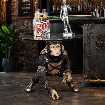 Black Monkey Base Glass Round Metal Side Table