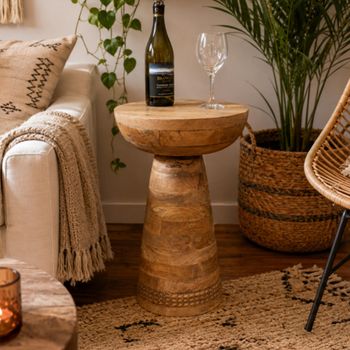 Wooden Round Pedestal Style Side Table