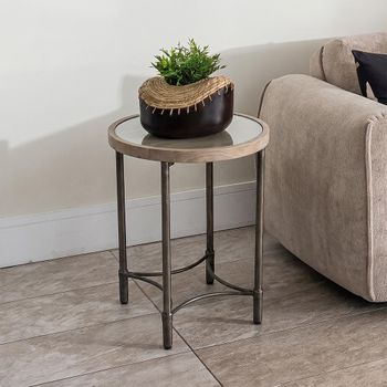 Lamp Table Mango Wood Round with Metal Base