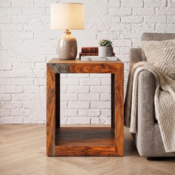 Cube Goa Petite Rustic Sheesham 1 Hole Side Table