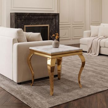 Louis Grey Marble and Gold Square Side Table