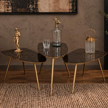 Set of 3 Black and Gold Aluminium Abstract Side Table