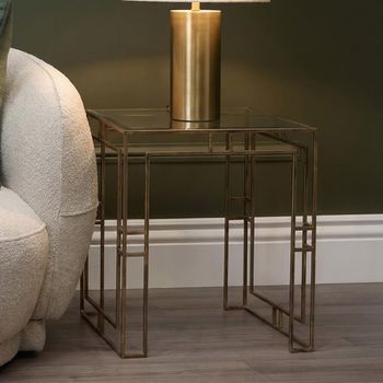 Laurant Metal and Glass Antique Gold Side Table
