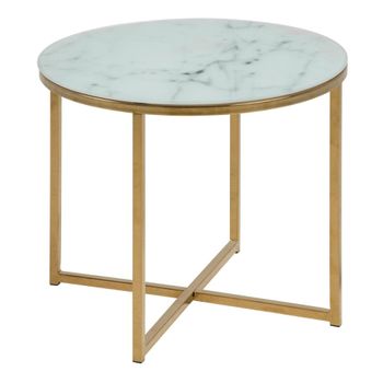 Alisma White Marble Round Side Table with Gold Legs