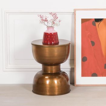 Hour Glass Antique Brass Round Side Table