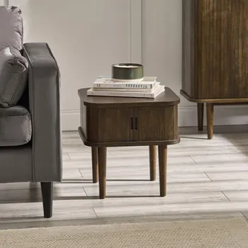 Arya Ribbed Dark Oak 2 Door Side Table
