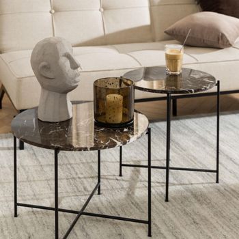 Avila Brown Marble Round Side Table