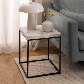 Barossa White Marble Effect Square Side Table