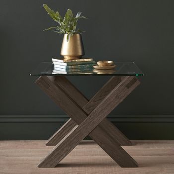 Turin Dark Oak Glass Top Lamp Table