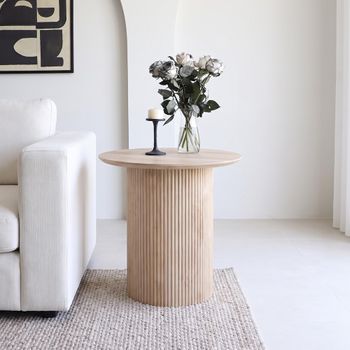 Bern Oak Fluted Drum Base Round End Table