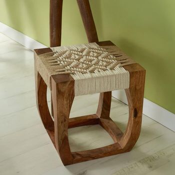 Boho Stool Woven Jute and Sheesham Wood
