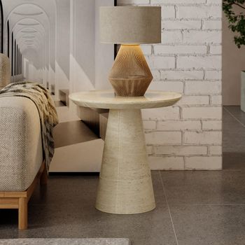 Carrera Travertine Beige Marble Round Side Table