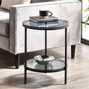 Chicago Smoked Glass Round Lamp Table with Shelf