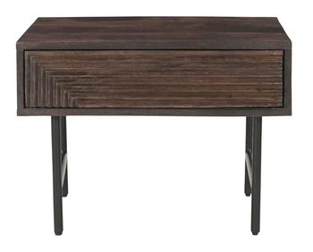 Clearance - Highgrove 1 Drawer Rectangle Lamp Table Fluted Walnut Finished Mango Wood