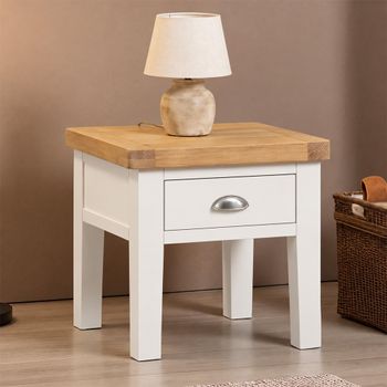 Clearance - Lundy White and Oak Lamp Table with 1 Storage Drawer - A48