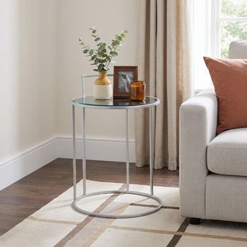 Clearance - Torrance Silver Glass and Round Side Table