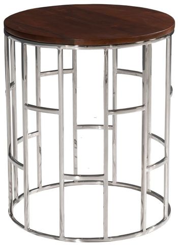 Clearance - Zion Mango Wood Top Round Side Table with Chrome Frame
