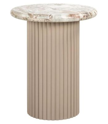 Coronel Beige Marble Round End Table with Fluted Base