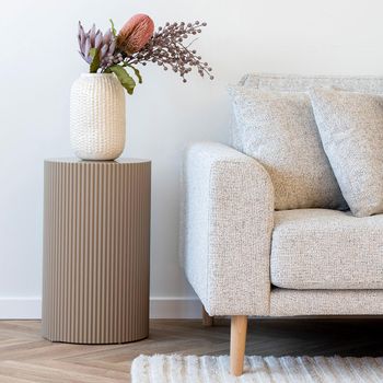 Farense Beige Fluted Round Side Table