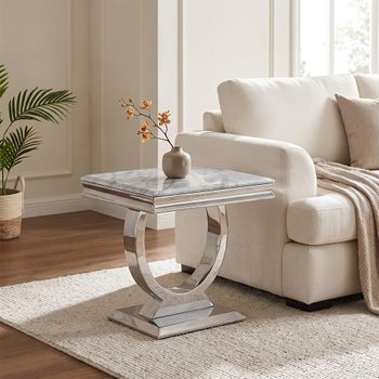 Glacier Grey Marble and Chrome Square Side Table