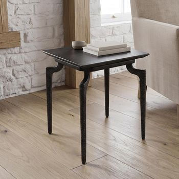 Jake Black Recycled Wood and Metal Side Table with Curved Leg