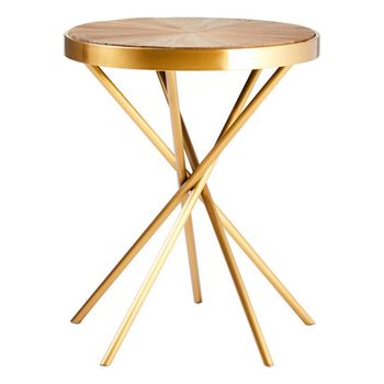 Jana Round Side Table with Wood with Gold Splayed Legs