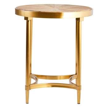 Jana Round Side Table with Wood with Gold Legs