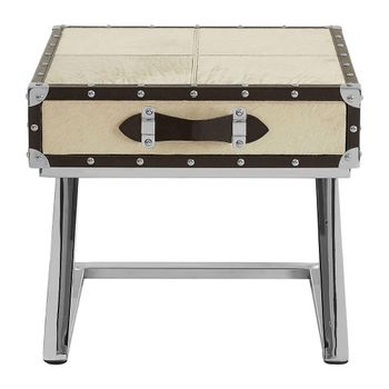 Kensington Townhouse Beige Faux Fur 1 Drawer Square End Table