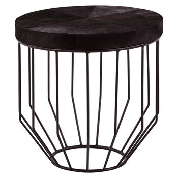 Kensington Townhouse Black Faux Fur Round Side Table