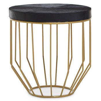 Kensington Townhouse Black Faux Fur with Gold Metal Round Side Table