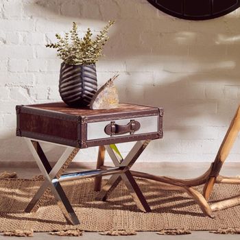 Kensington Townhouse Brown and White Leather 1 Drawer Side Table