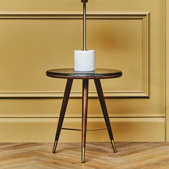 Kenso Black Marble and Walnut Wood Round End Table