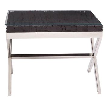 Kerala Black Glass with Silver Cross Base Square End Table