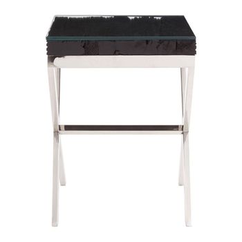 Kerala Black Glass with Silver Cross Base Square Side Table