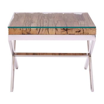 Kerala Clear Glass with Silver Cross Base Square End Table