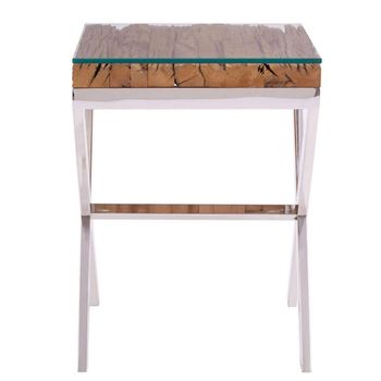 Kerala Clear Glass with Silver Cross Base Square Side Table