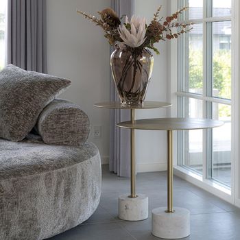 Lecco Gold Metal Marble Base Large Round Side Table