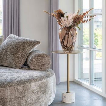 Lecco Gold Metal Marble Base Round Side Table