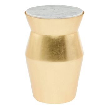 Lino White Marble and Gold Metal Large Drum Side Table