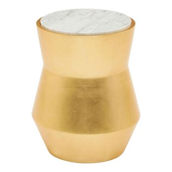 Lino White Marble and Gold Metal Small Drum Side Table