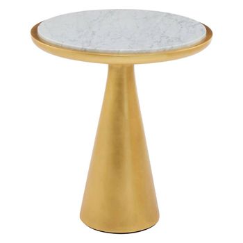 Lino White Marble and Gold Metal Small Round Side Table