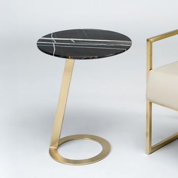 Loop Accent Round Table Marble with Brass Base - Sizes Available